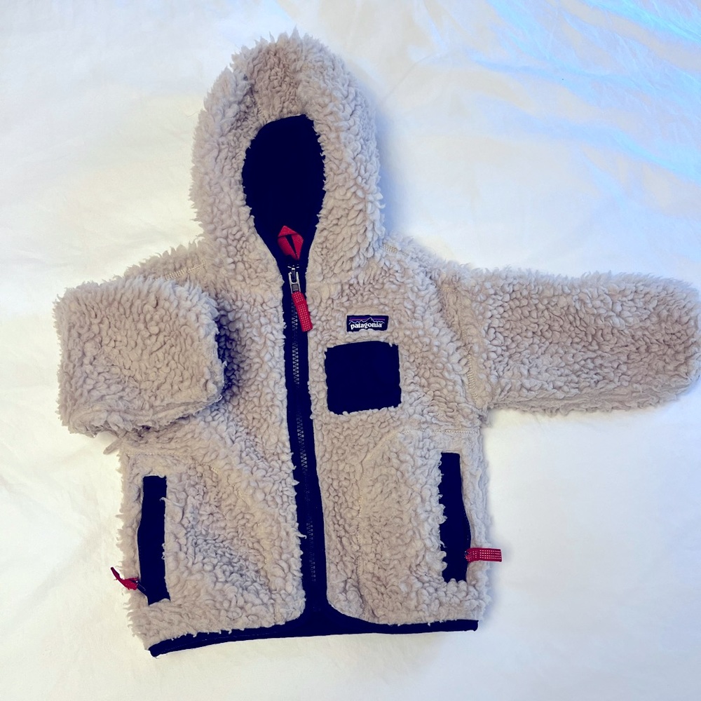 Patagonia Baby Retro-X® Fleece Hoody, 12-18mo,  Natural w/New Navy